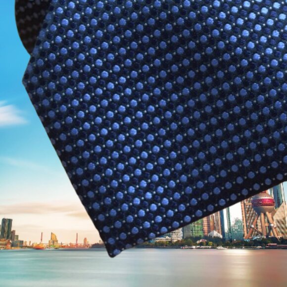 $840 New BRIONI Navy Aqua Blue Geometric Medallion Handmade Italy Silk Neck Tie - Picture 5 of 14